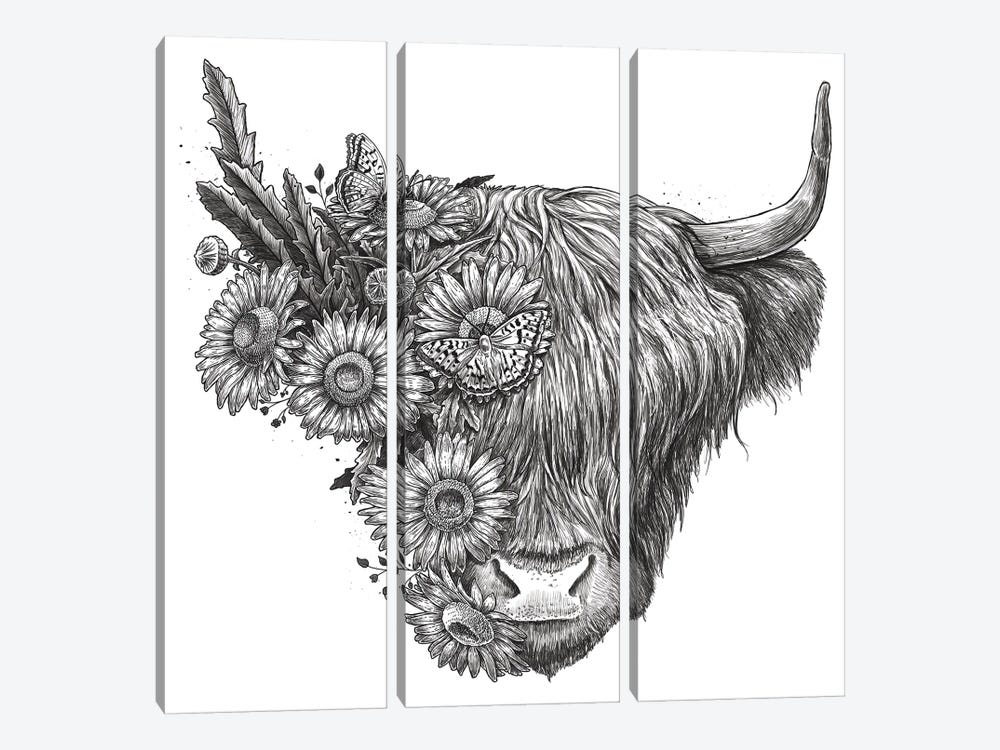 Floral Bull by Nikita Korenkov 3-piece Canvas Print