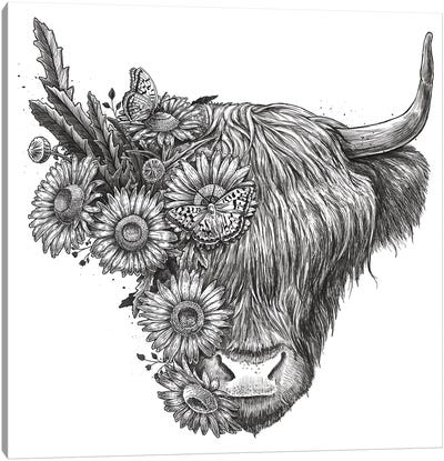 Floral Bull Canvas Art Print - Bull Art
