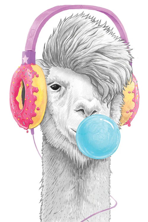 Lama In The Headphones Of Donuts