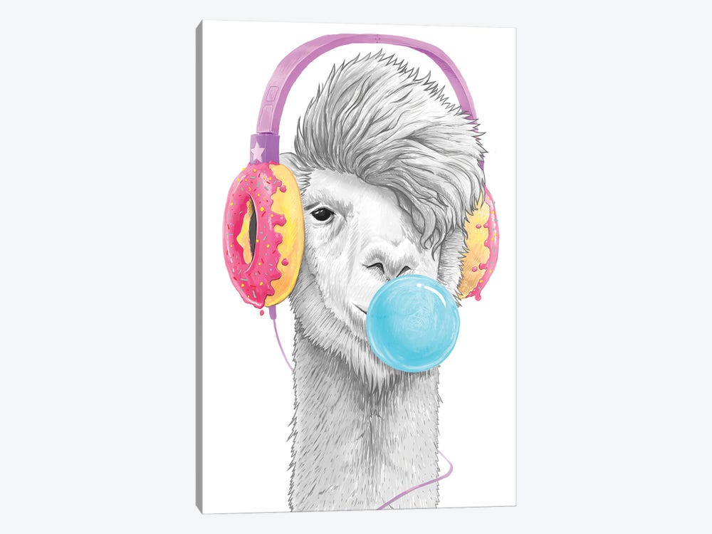 Lama In The Headphones Of Donuts by Nikita Korenkov 1-piece Canvas Artwork