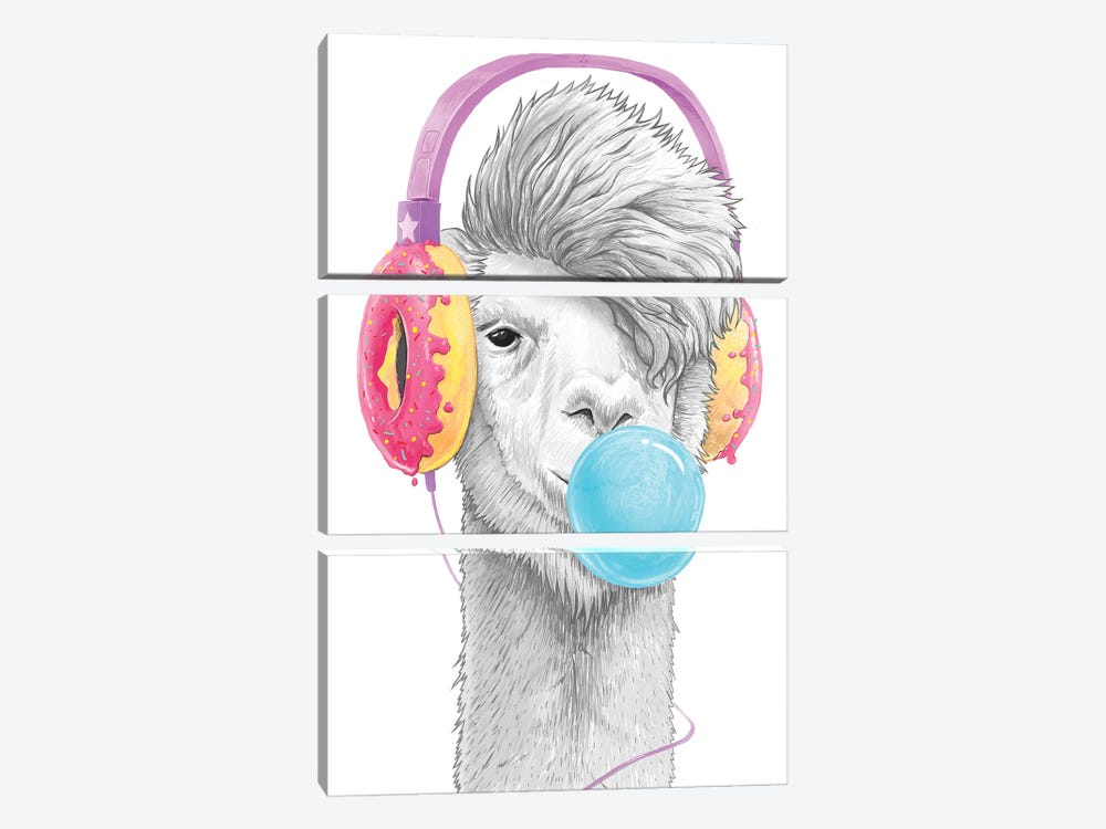 Lama In The Headphones Of Donuts by Nikita Korenkov 3-piece Canvas Artwork