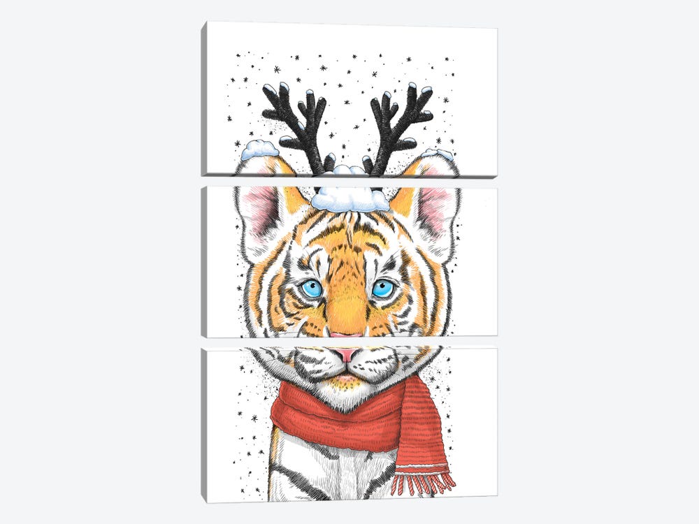 Christmas tiger by Nikita Korenkov 3-piece Art Print