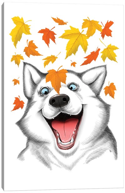 Autumn Husky Canvas Art Print - Siberian Husky Art