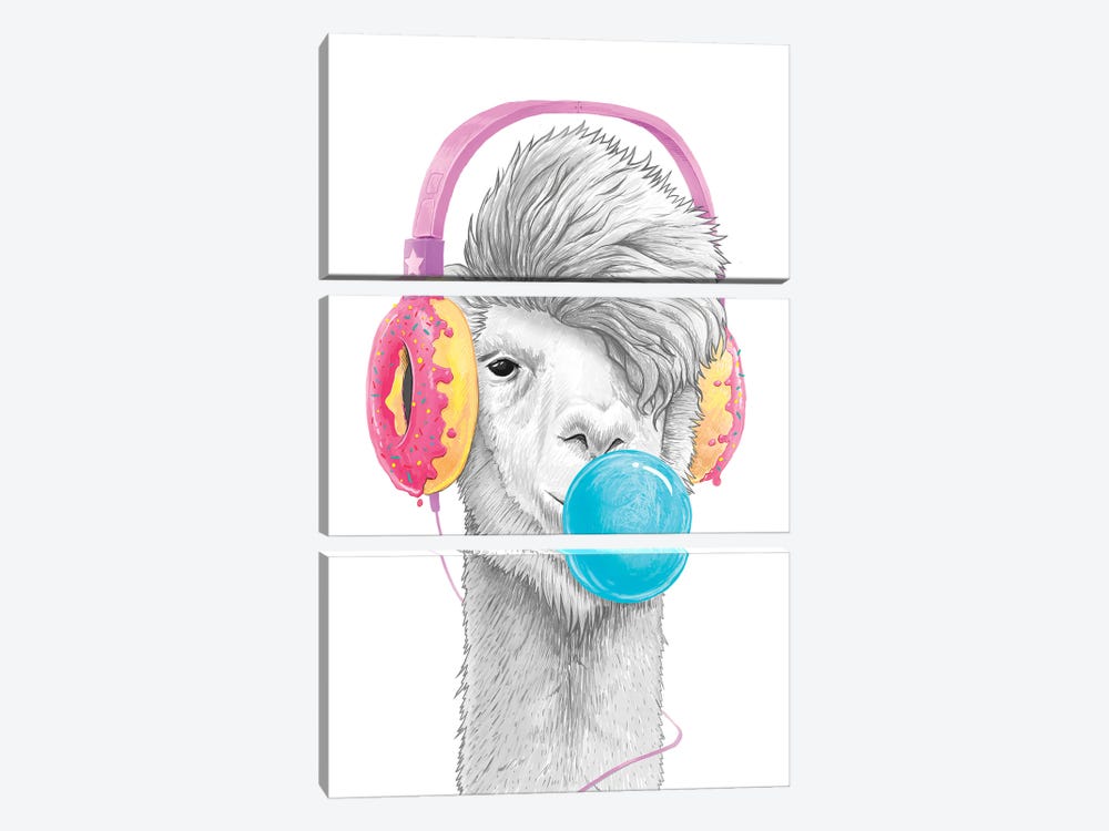 Llama In The Headphones by Nikita Korenkov 3-piece Canvas Wall Art