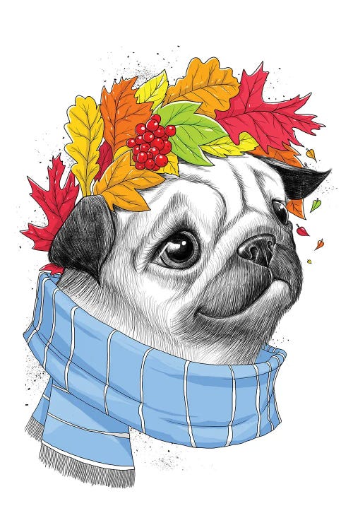 Autumn Pug by Nikita Korenkov wall art