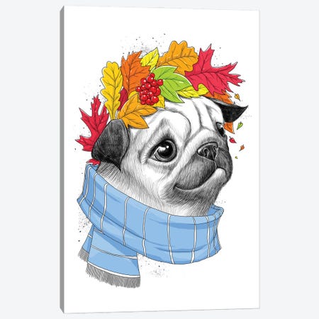 Autumn Pug Canvas Print #NKV8} by Nikita Korenkov Canvas Artwork