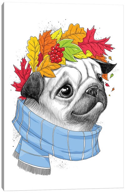 Autumn Pug Canvas Art Print - Nikita Korenkov
