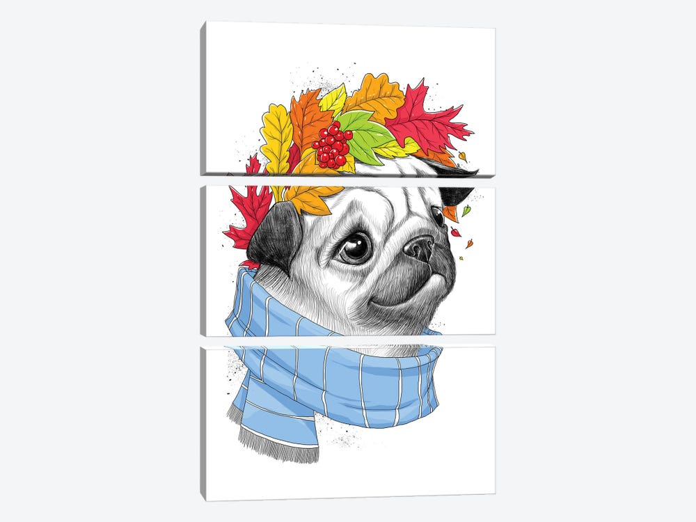 Autumn Pug by Nikita Korenkov 3-piece Canvas Print