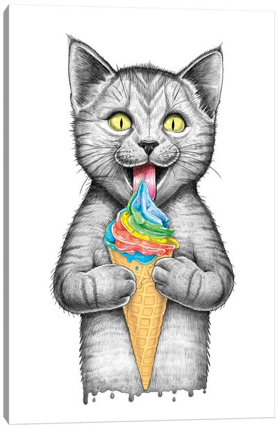Сat With Ice Cream Canvas Art Print