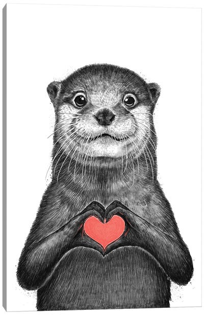 Sea Otter With Love Canvas Art Print