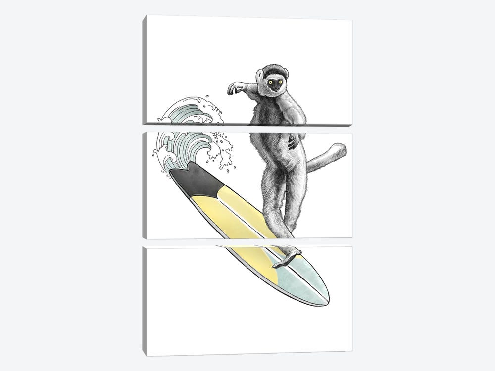 Sifaka Surfer by Nikita Korenkov 3-piece Canvas Wall Art