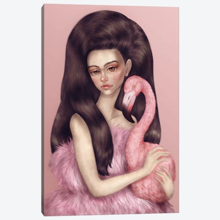 Flamingo Girl Canvas Print #NKY15} by Skinny Nicky Canvas Wall Art