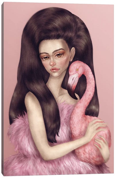 Flamingo Girl Canvas Art Print - Skinny Nicky