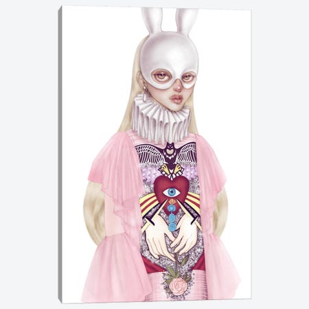 Lady White Hare I Canvas Print #NKY21} by Skinny Nicky Canvas Wall Art