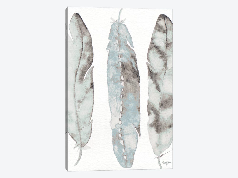 Three Blue Feathers by Nola James 1-piece Art Print