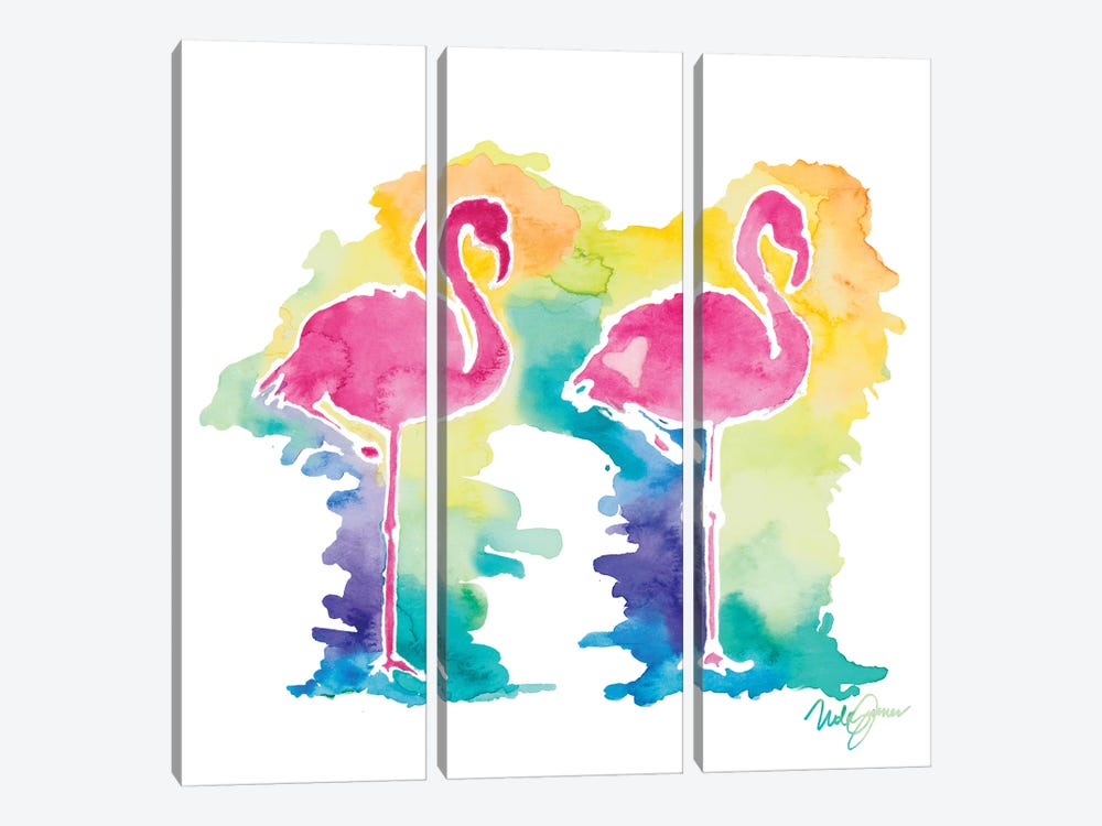Sunset Flamingo Square I by Nola James 3-piece Canvas Print