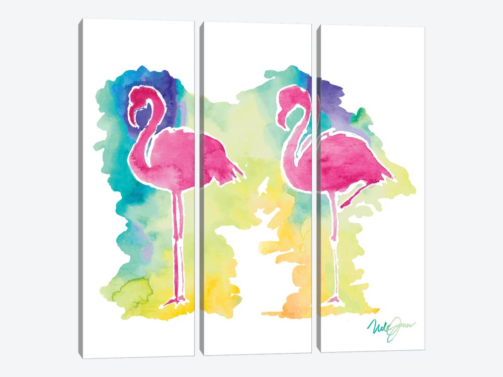 Sunset Flamingo Square II by Nola James 3-piece Canvas Art