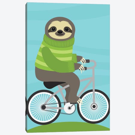 Cycling Sloth Canvas Print #NLE3} by Nancy Lee Art Print