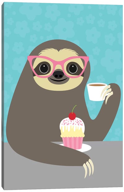 Diva Sloth Canvas Art Print - Sweets & Dessert Art