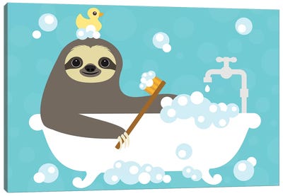 Scrubbing Bubbles Sloth Canvas Art Print - Sloth Art
