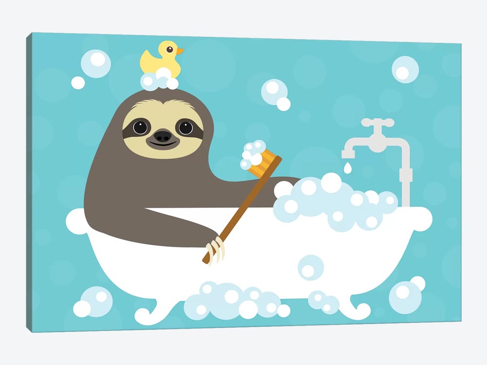Scrubbing Bubbles Sloth by Nancy Lee 1-piece Canvas Wall Art