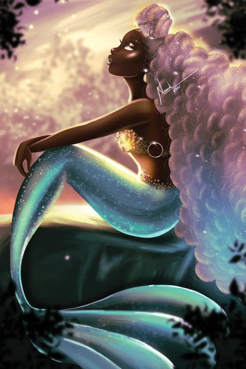 Mermaid Artwork Rolled Canvas Print Siren Artwork Canvas 