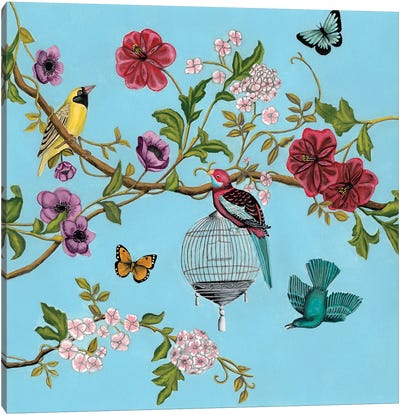 Bird Song Chinoiserie II Canvas Art Print - Monarch Butterflies