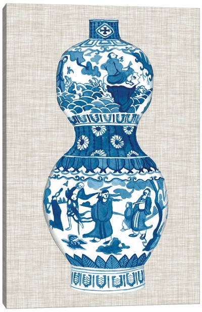 Ming Vase On Linen IV Canvas Art Print - Chinoiserie Art