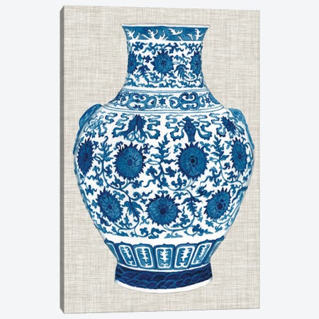 Ming Vase On Linen V Canvas Print #NMC218} by Naomi McCavitt Canvas Art Print