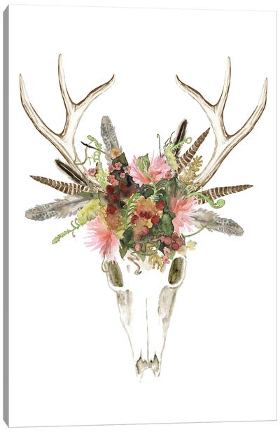Deer Skull & Flowers I Canvas Art Print