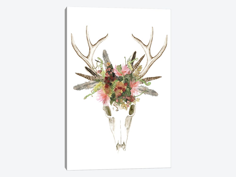Deer Skull & Flowers I 1-piece Canvas Print
