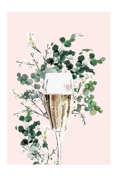 Champagne Glass Pink by Naomi Davies framed canvas print