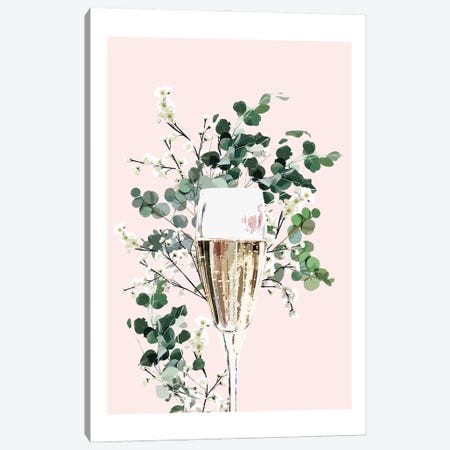 Champagne Glass Pink Canvas Print #NMD101} by Naomi Davies Canvas Art