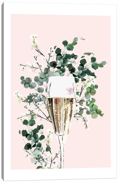 Champagne Glass Pink Canvas Art Print - Naomi Davies