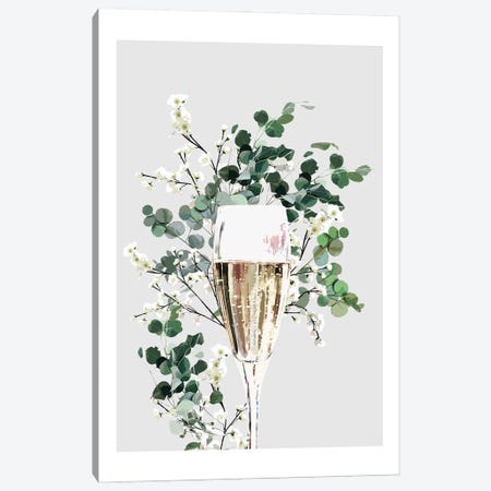 Champagne Glass Grey Canvas Print #NMD102} by Naomi Davies Canvas Artwork