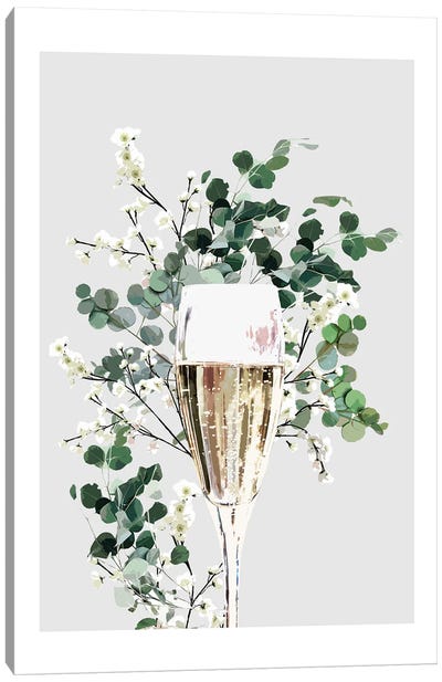Champagne Glass Grey Canvas Art Print - Naomi Davies