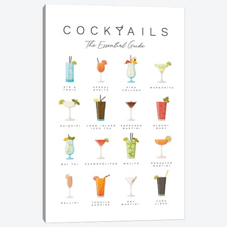 Cocktail Guide Canvas Print #NMD105} by Naomi Davies Art Print
