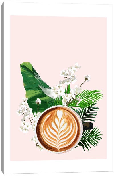 Latte Coffee Pink Canvas Art Print - Naomi Davies