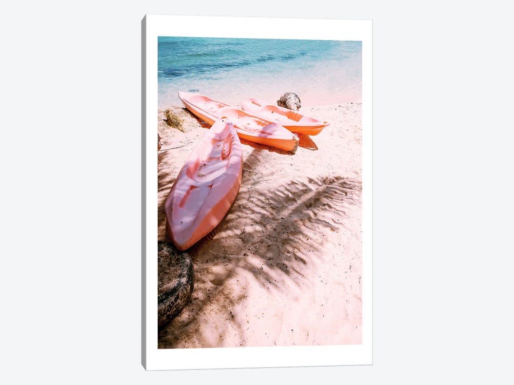 Pink Canoe Beach by Naomi Davies 1-piece Art Print