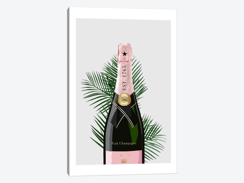Pink Champagne Bottle Grey by Naomi Davies 1-piece Canvas Artwork