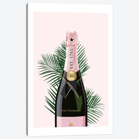 Pink Champagne Bottle Canvas Print #NMD142} by Naomi Davies Canvas Wall Art