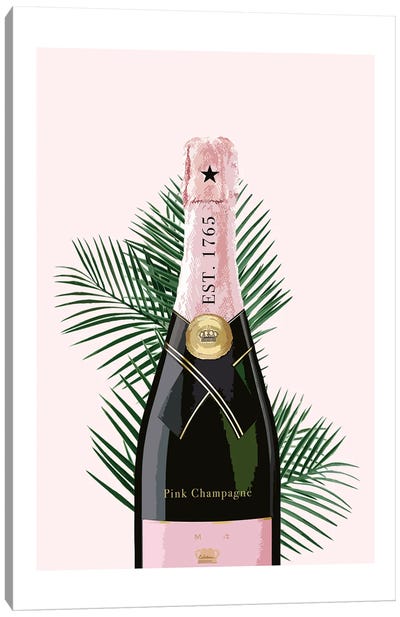 Pink Champagne Bottle Canvas Art Print - Naomi Davies