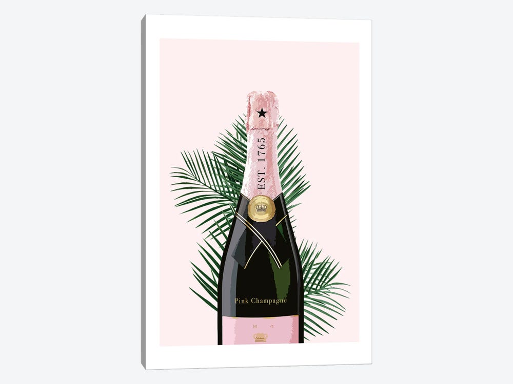 Pink Champagne Bottle by Naomi Davies 1-piece Canvas Art Print