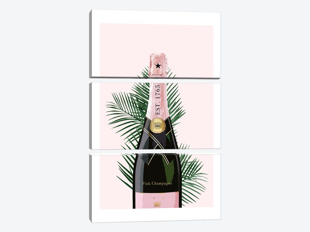 Pink Champagne Bottle by Naomi Davies 3-piece Art Print