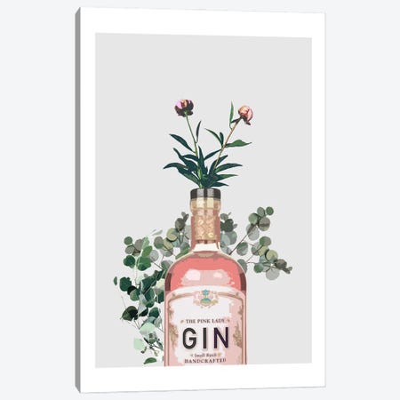Pink Gin Bottle Grey Canvas Print #NMD143} by Naomi Davies Canvas Art