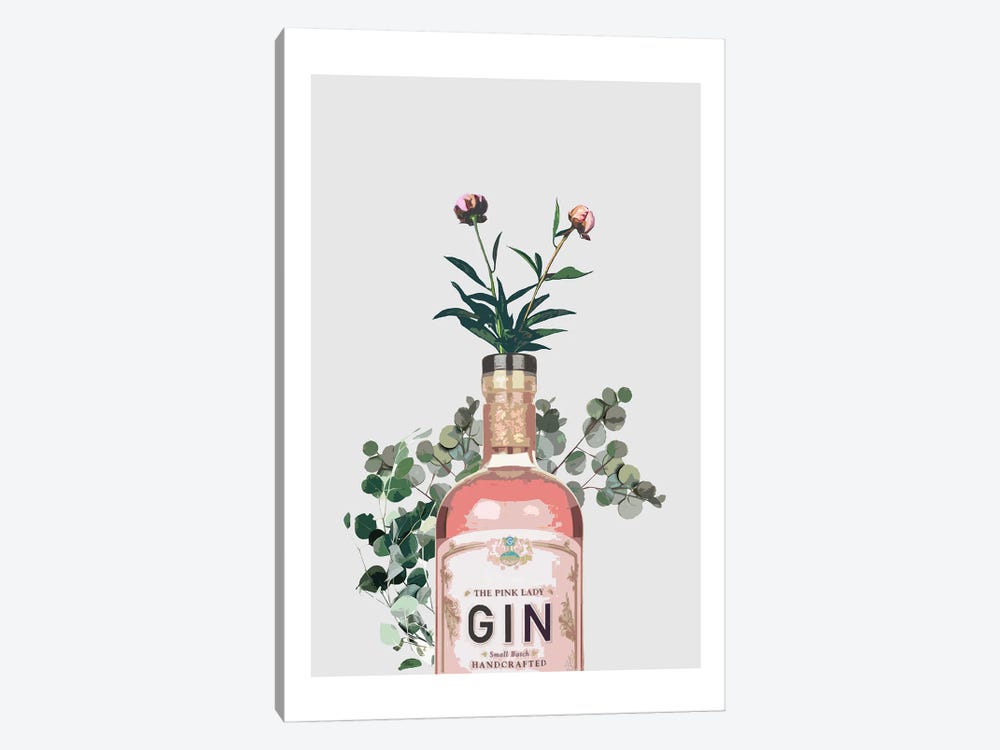 Pink Gin Bottle Grey by Naomi Davies 1-piece Canvas Wall Art