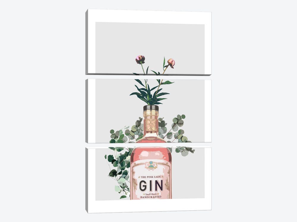 Pink Gin Bottle Grey by Naomi Davies 3-piece Canvas Wall Art