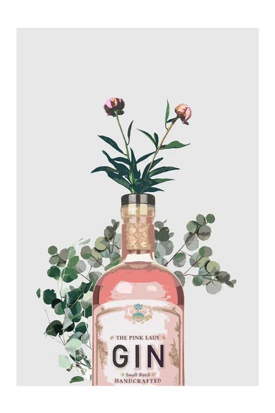 Gin: Pink Gin Bottle Grey by Naomi Davies