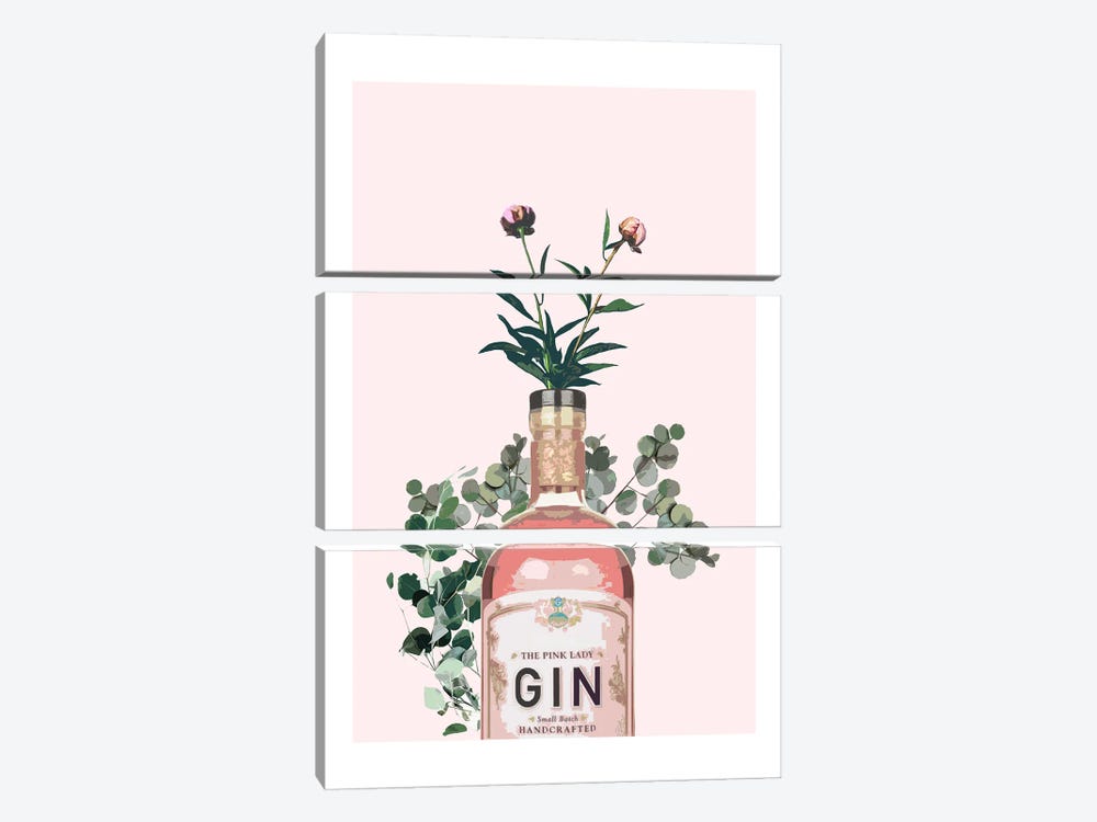 Pink Gin Bottle by Naomi Davies 3-piece Canvas Print