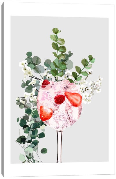 Pink Gin Glass Grey Canvas Art Print - Naomi Davies